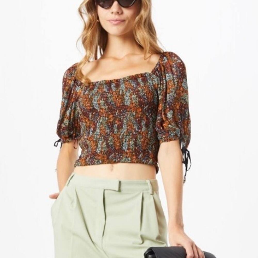 Free People Back on Top floral smocked balloon sleeve top NWT Medium